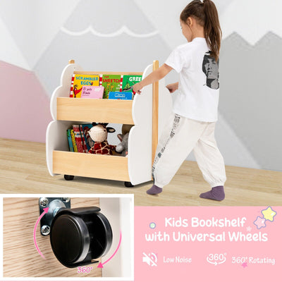 Kids Wooden Bookshelf with Universal Wheels