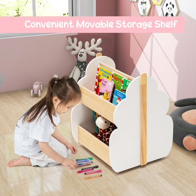 Kids Wooden Bookshelf with Universal Wheels