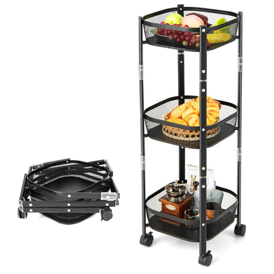 3-Tier Rotating 1-Second folding Storage Rack Metal-Square