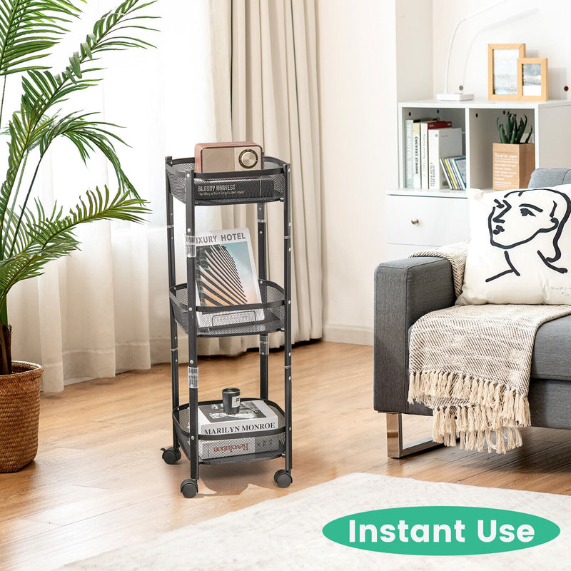 3-Tier Rotating 1-Second folding Storage Rack Metal-Square