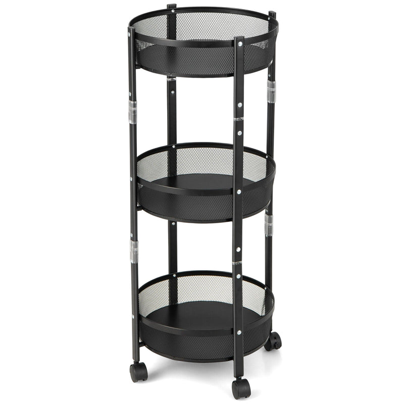 3-Tier Rotating 1-Second folding Storage Rack Metal-Round