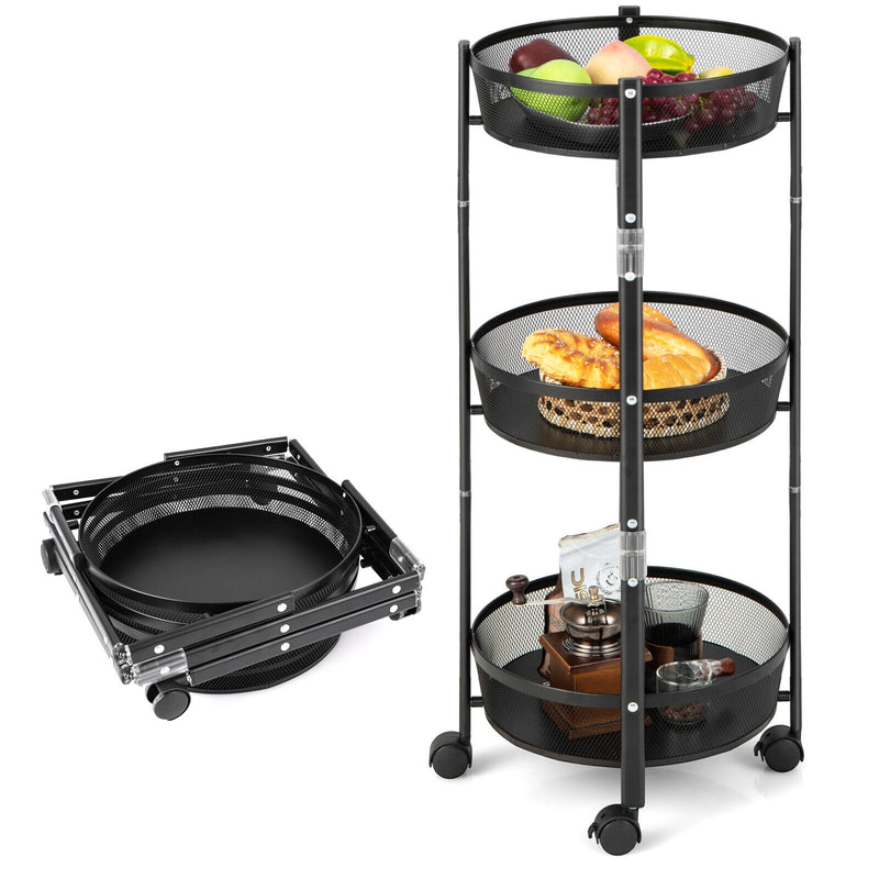 3-Tier Rotating 1-Second folding Storage Rack Metal-Round