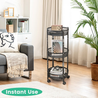 3-Tier Rotating 1-Second folding Storage Rack Metal-Round