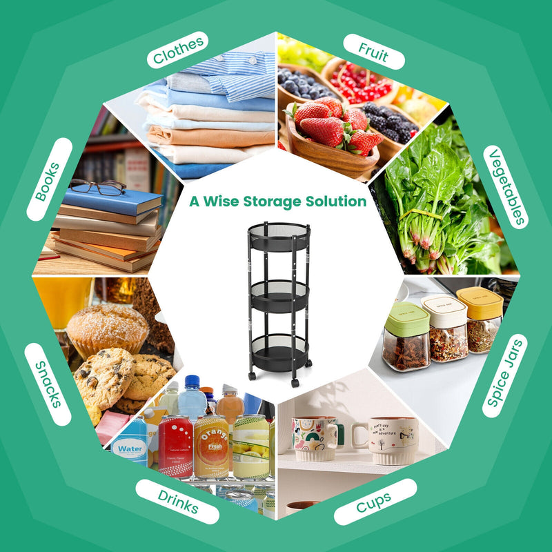 3-Tier Rotating 1-Second folding Storage Rack Metal-Round