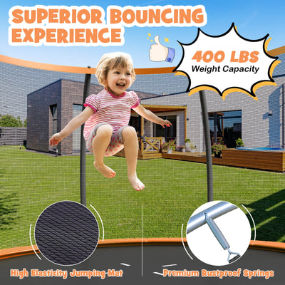 12FT ASTM Approved Recreational Trampoline with Ladder-Orange