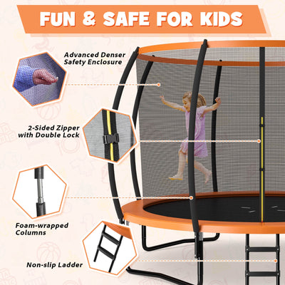 12FT ASTM Approved Recreational Trampoline with Ladder-Orange