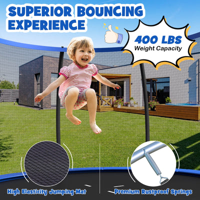 12FT ASTM Approved Recreational Trampoline with Ladder-Blue