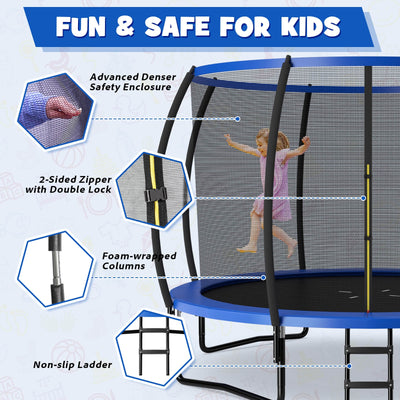 12FT ASTM Approved Recreational Trampoline with Ladder-Blue