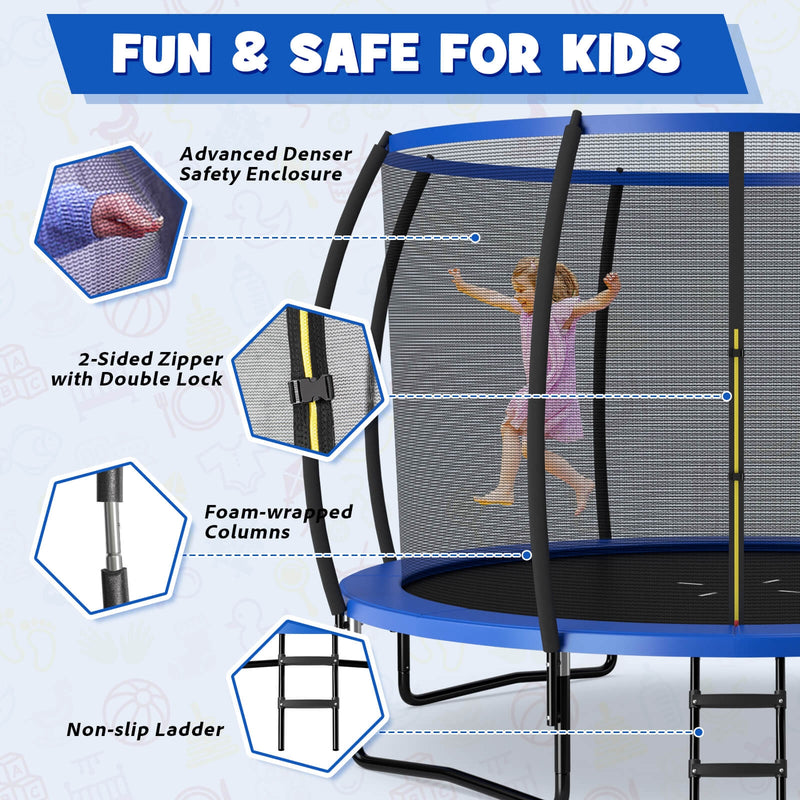 12FT ASTM Approved Recreational Trampoline with Ladder-Blue