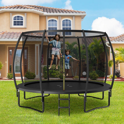 12FT ASTM Approved Recreational Trampoline with Ladder-Black