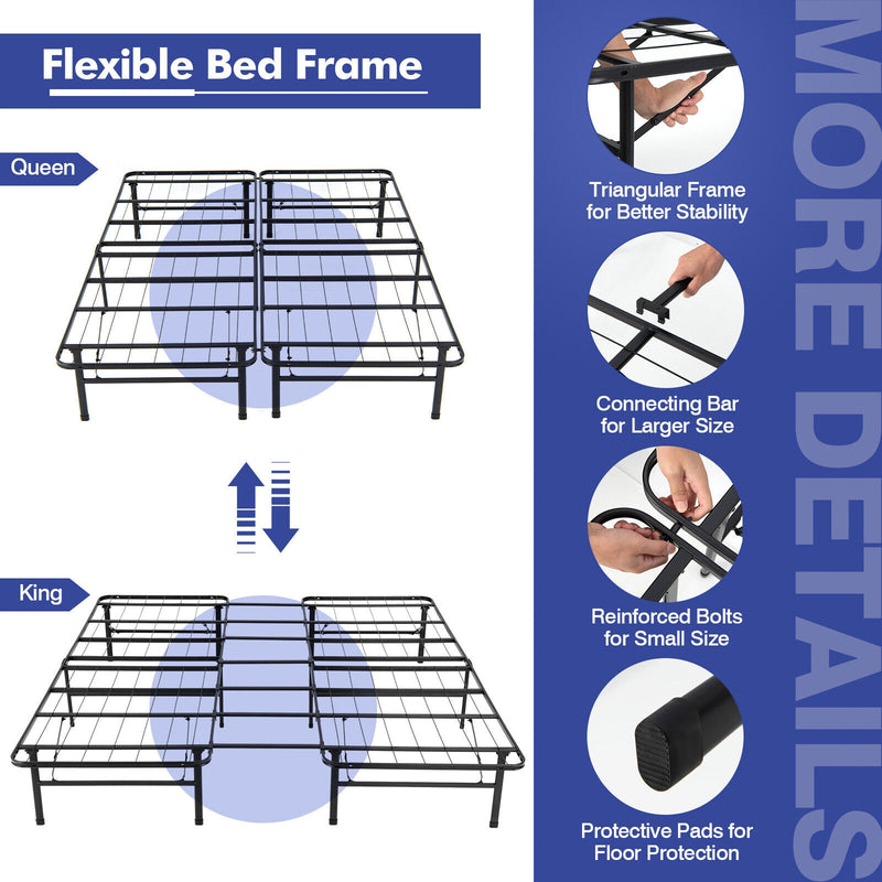 Queen/King Size Folding Steel Platform Bed Frame for Kids and Adults-King Size