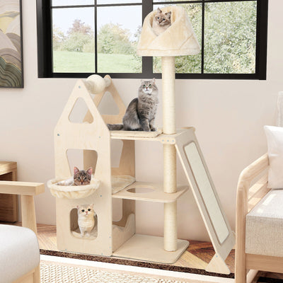 Multi-Level Cat Tree with Sisal Scratching Post-Beige