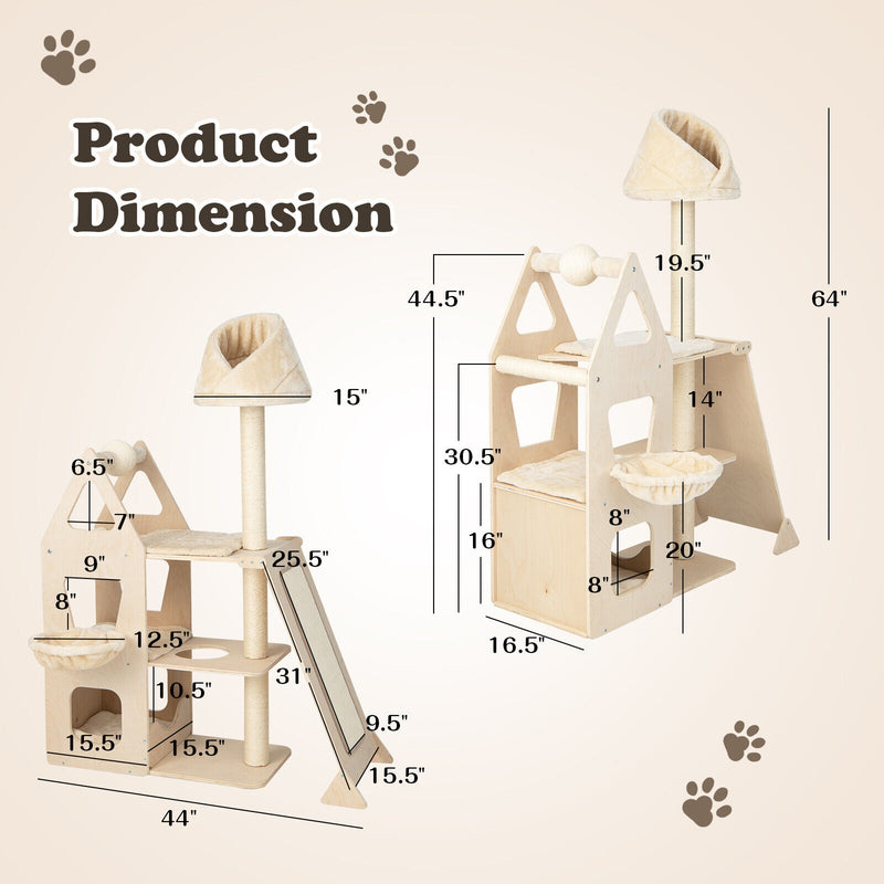 Multi-Level Cat Tree with Sisal Scratching Post-Beige