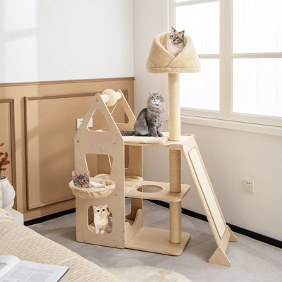 Multi-Level Cat Tree with Sisal Scratching Post-Beige