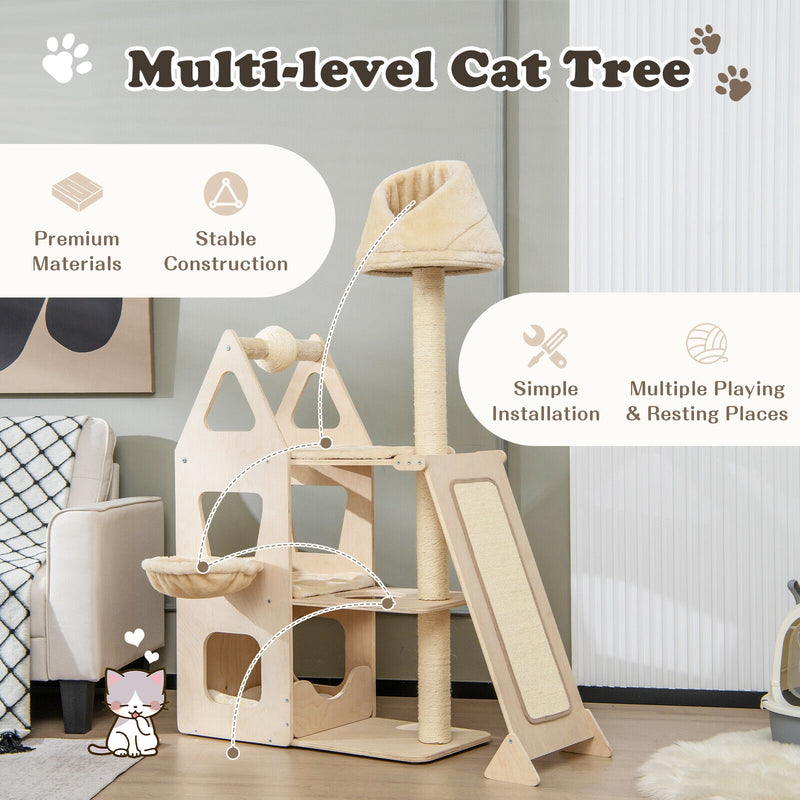 Multi-Level Cat Tree with Sisal Scratching Post-Beige