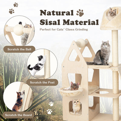 Multi-Level Cat Tree with Sisal Scratching Post-Beige