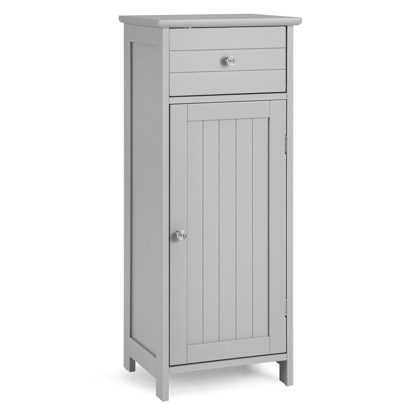 Wooden Bathroom Floor Storage Cabinet with Drawer and Shelf-Gray