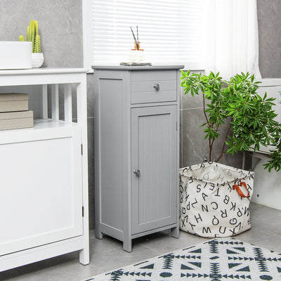 Wooden Bathroom Floor Storage Cabinet with Drawer and Shelf-Gray