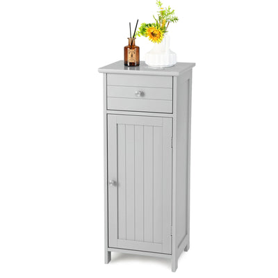 Wooden Bathroom Floor Storage Cabinet with Drawer and Shelf-Gray