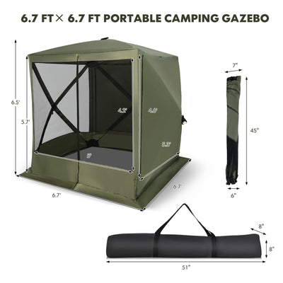 6.7 x 6.7 Feet Pop Up Gazebo with Netting and Carry Bag-Green