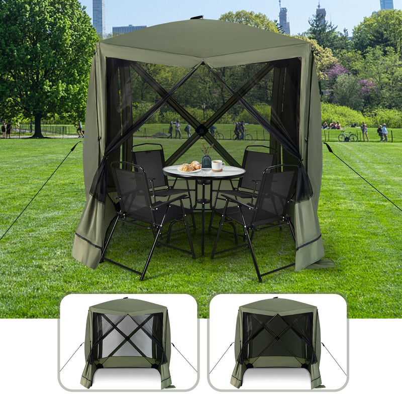 6.7 x 6.7 Feet Pop Up Gazebo with Netting and Carry Bag-Green