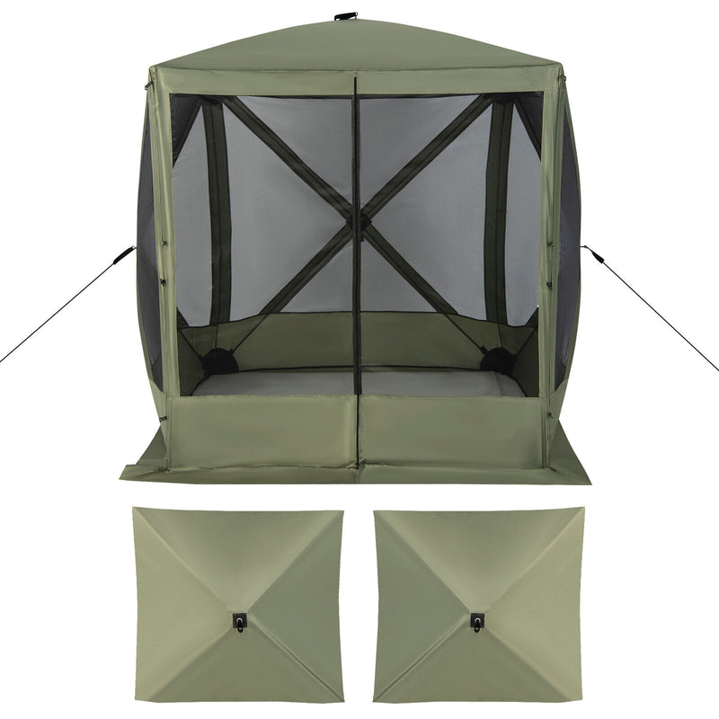 6.7 x 6.7 Feet Pop Up Gazebo with Netting and Carry Bag-Green