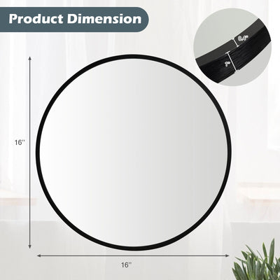 16-inch Round Wall Mirror with Aluminum Alloy Frame-Black