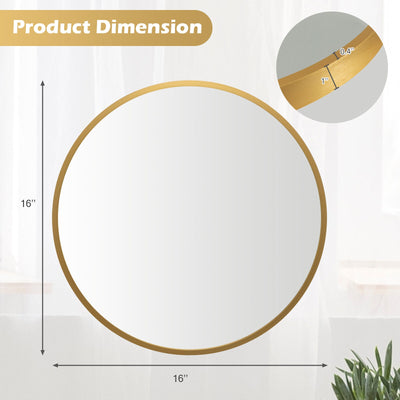 16-inch Round Wall Mirror with Aluminum Alloy Frame-Golden