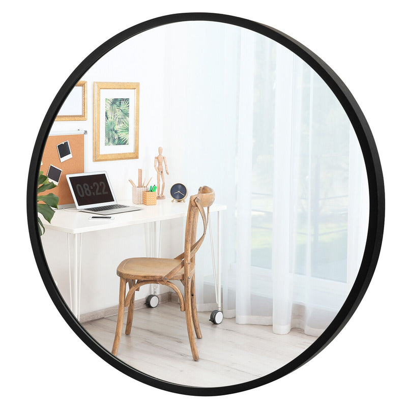 16-inch Round Wall Mirror with Aluminum Alloy Frame-Black