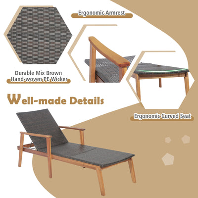 Patio Rattan Lounge Chair with 4-Position Adjustable Backrest