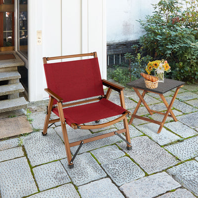 Patio Folding Camping Beach Chair with Solid Bamboo Frame-Red