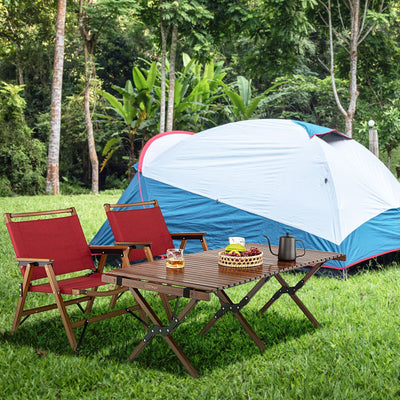 Patio Folding Camping Beach Chair with Solid Bamboo Frame-Red