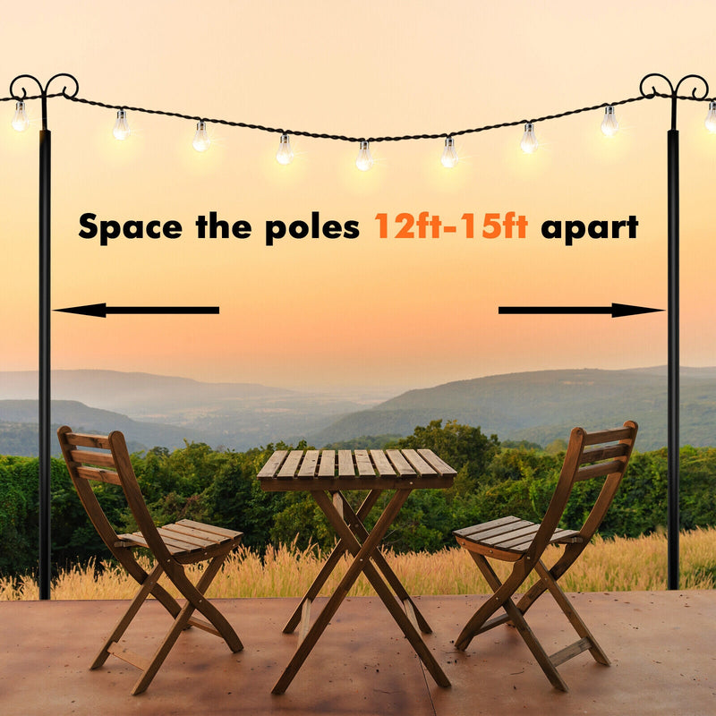 String Light Poles 2 Pack Outdoor Metal Poles with Top Arc Hook and 5-Prong Base-10 ft