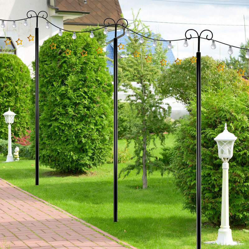 String Light Poles 2 Pack Outdoor Metal Poles with Top Arc Hook and 5-Prong Base-10 ft