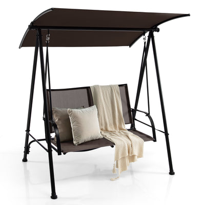 2-Seat Outdoor Canopy Swing with Comfortable Fabric Seat and Heavy-duty Metal Frame-Brown