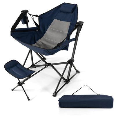 Hammock Camping Chair with Retractable Footrest and Carrying Bag-Navy