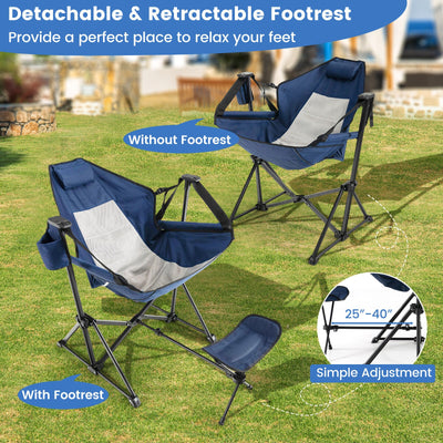 Hammock Camping Chair with Retractable Footrest and Carrying Bag-Navy