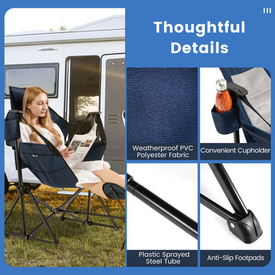 Hammock Camping Chair with Retractable Footrest and Carrying Bag-Navy