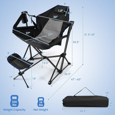 Hammock Camping Chair with Retractable Footrest and Carrying Bag-Black