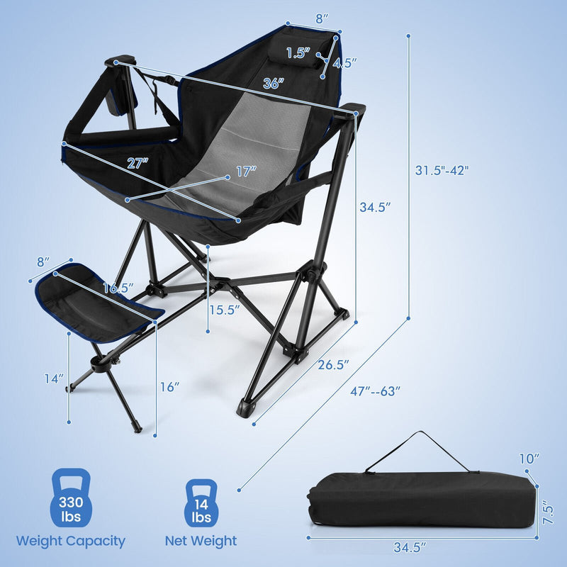 Hammock Camping Chair with Retractable Footrest and Carrying Bag-Black