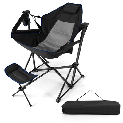 Hammock Camping Chair with Retractable Footrest and Carrying Bag-Black