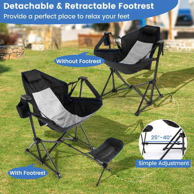 Hammock Camping Chair with Retractable Footrest and Carrying Bag-Black