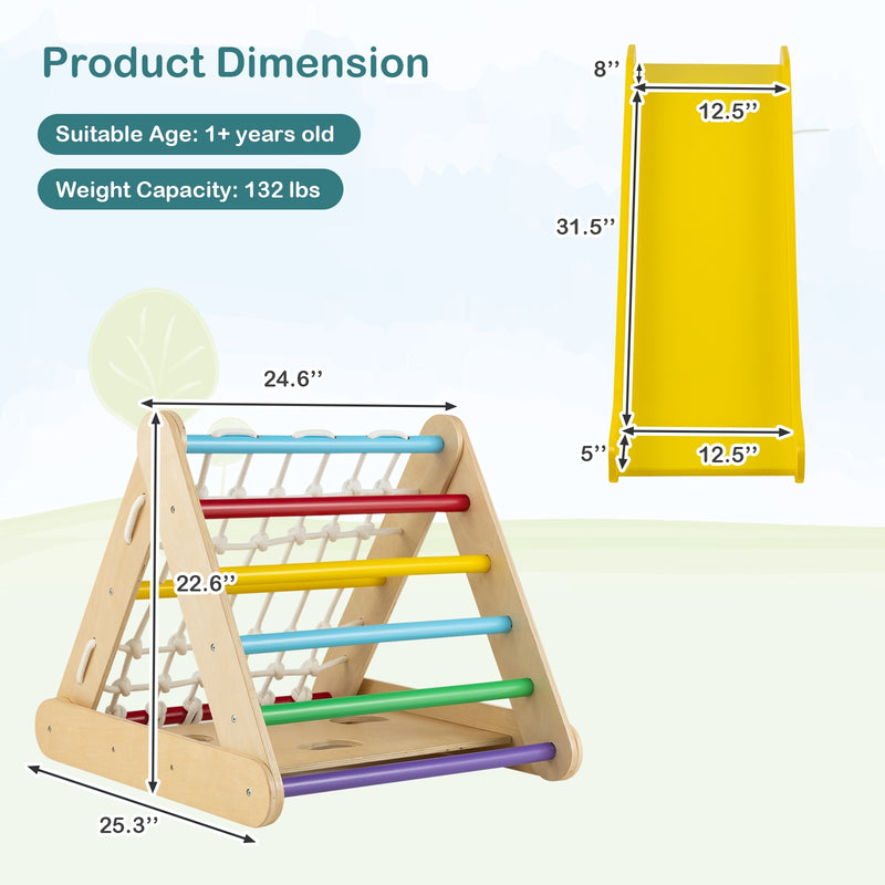 4 in 1 Triangle Climber Toy with Sliding Board and Climbing Net-Multicolor