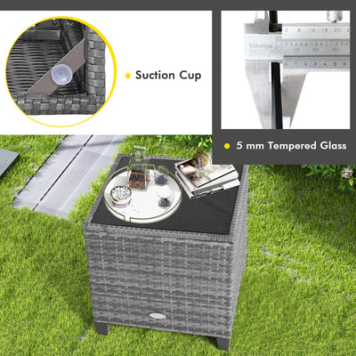 3 Pieces Outdoor Wicker Conversation Set with Tempered Glass Tabletop-Gray