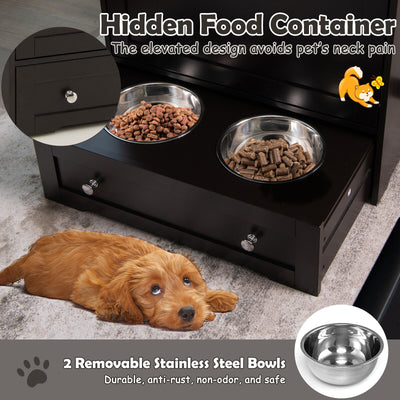 Pet Feeder Station with Stainless Steel Bowl-Coffee