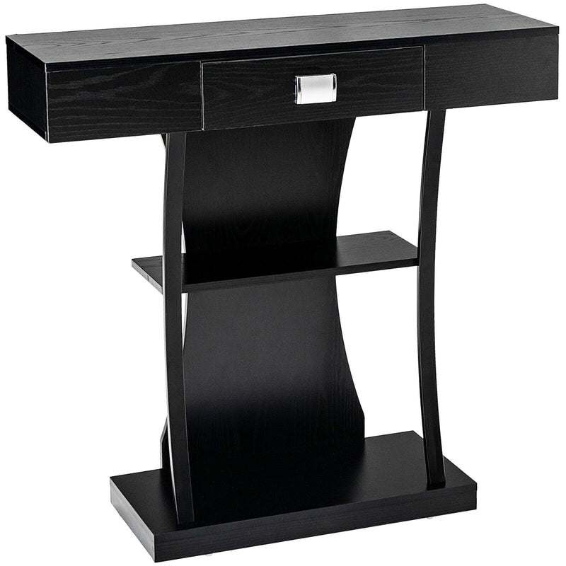 Console Table with Drawer and 2-Tier Shelves for Entryway Living Room-Black