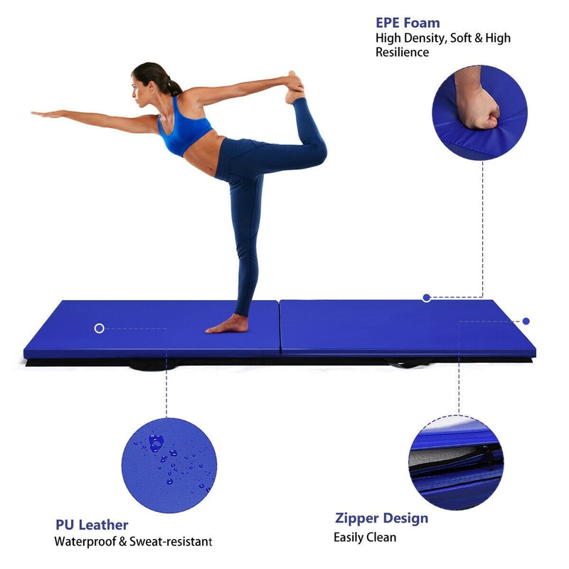 6 x 2 Feet Gymnastic Mat with Carrying Handles for Yoga-Blue