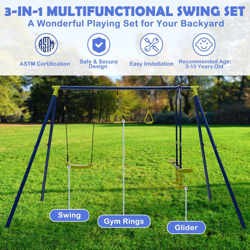 3-in-1 Outdoor Swing Set for Kids Aged 3 to 10