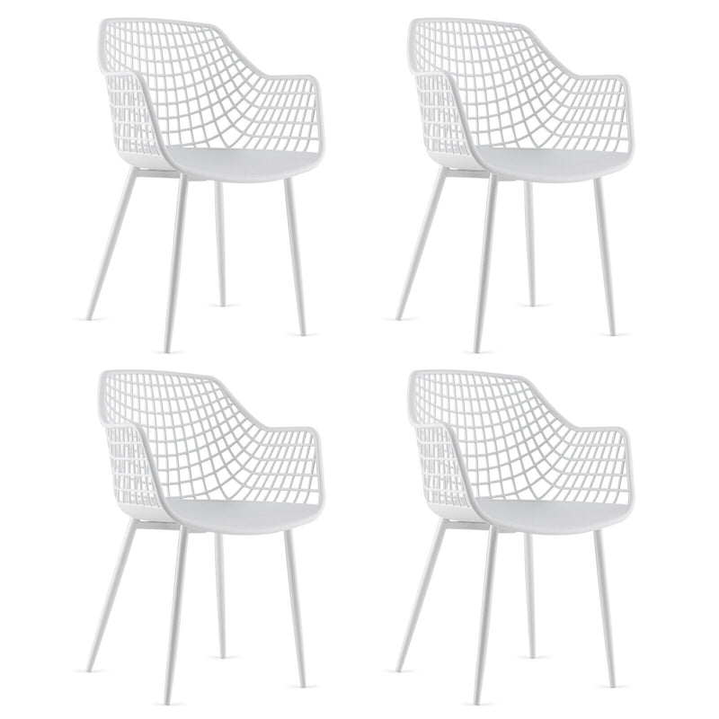 Set of 4 Heavy Duty Modern Dining Chair with Airy Hollow Backrest-White