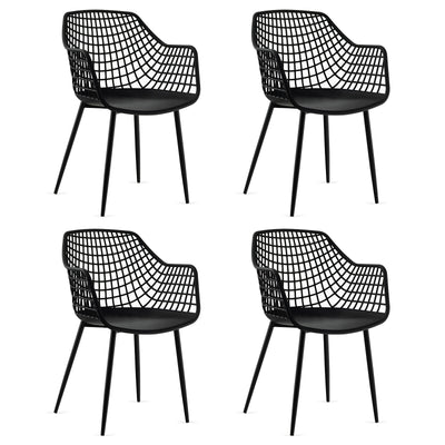 Set of 4 Heavy Duty Modern Dining Chair with Airy Hollow Backrest-Black